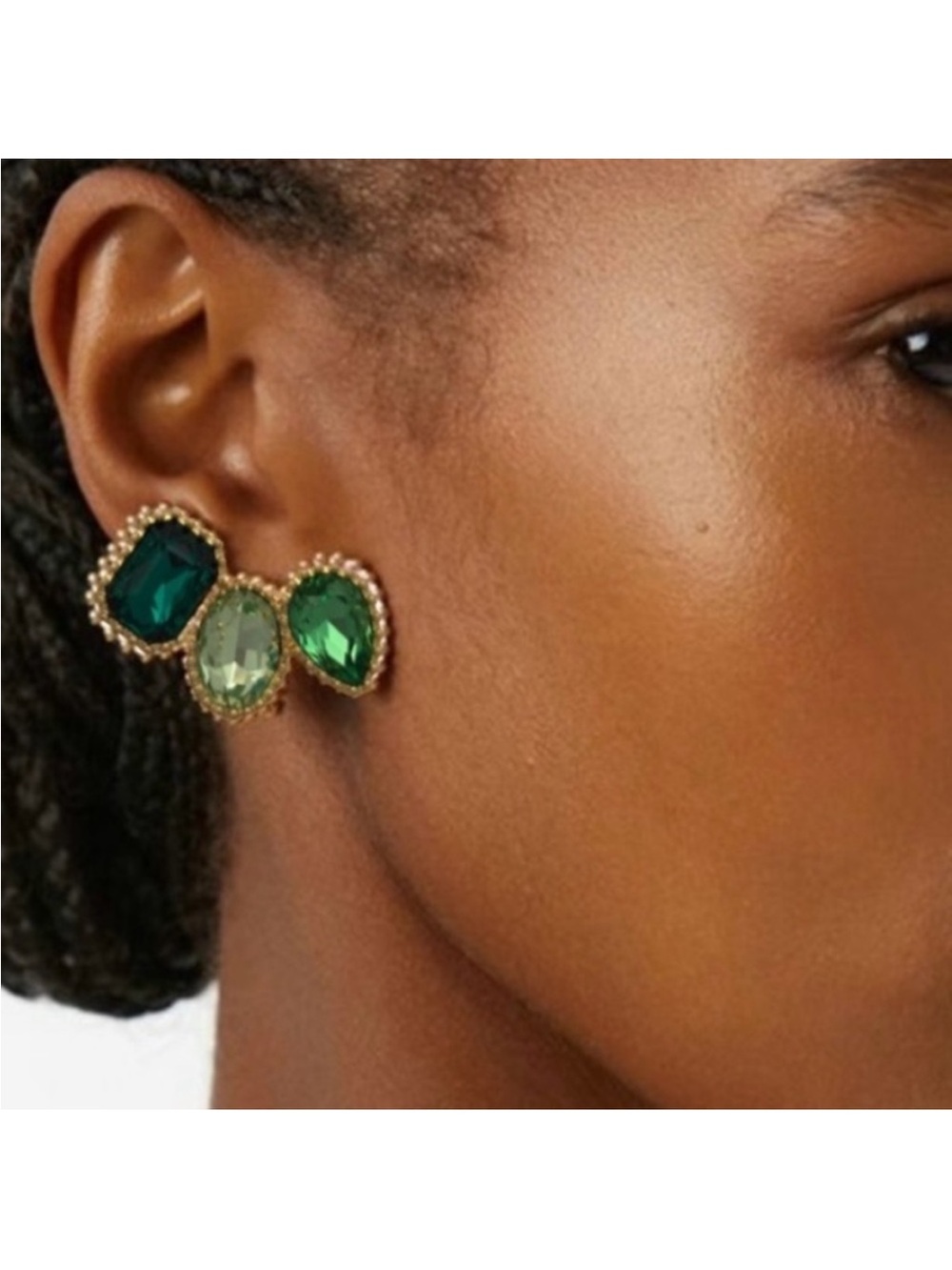 OSCAR de La Renta • Emerald-Cut Scramble Ear Cuffs Clip On Earrings . Greens - Picture 7 of 7